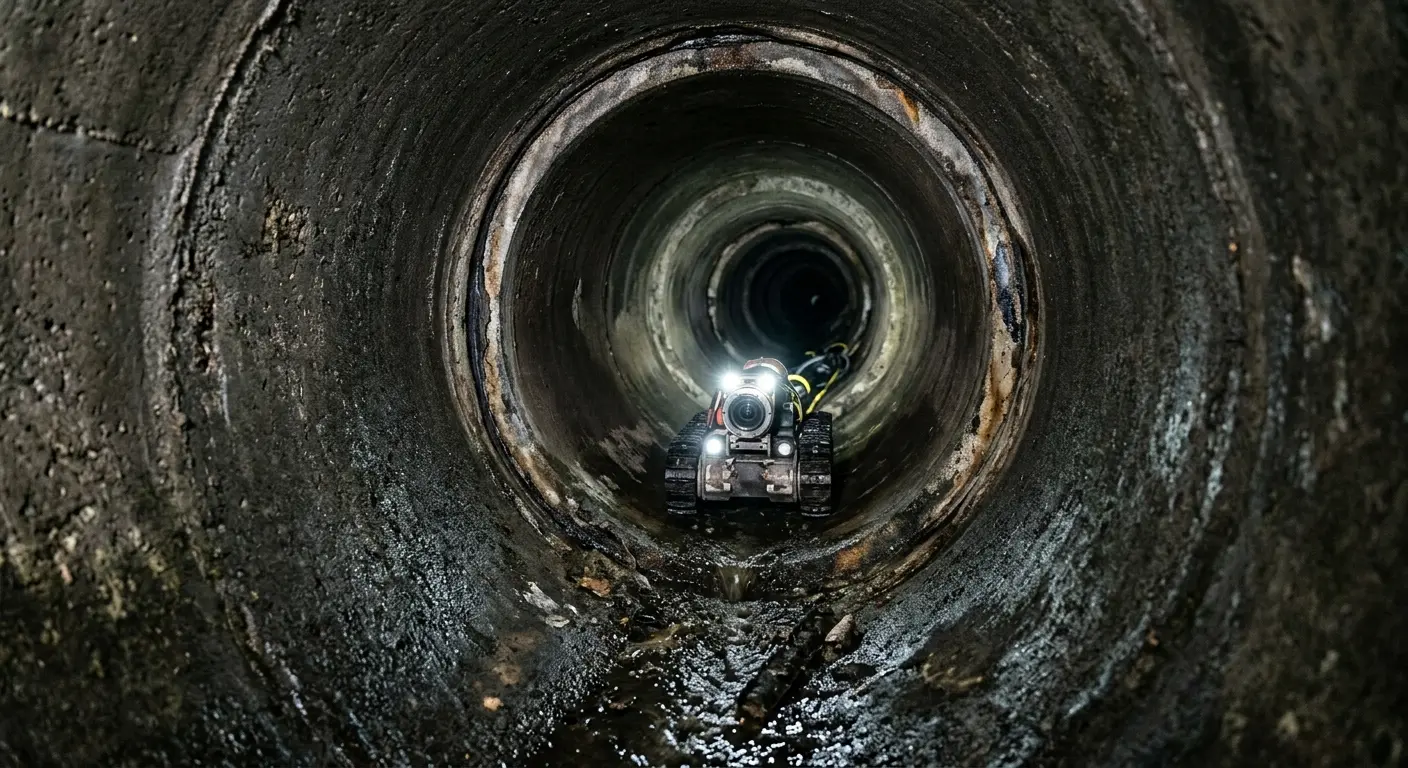 Robotic sewer camera inspecting pipe interior for Sewer Line Repair in Southwick